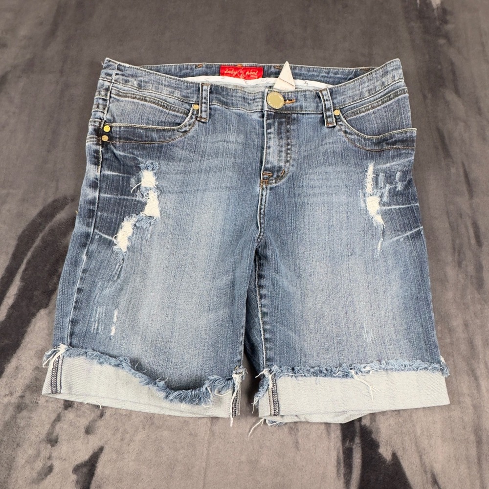 Baby Phat Denim Shorts Womens 11 Blue Distressed Cuffed Y2K Jean Shorts